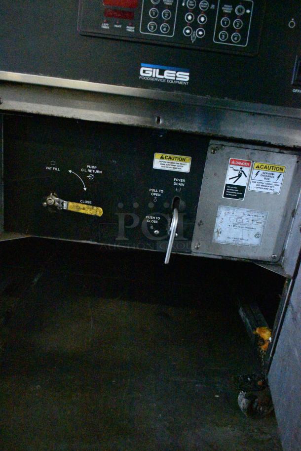 Giles EOF-24 Stainless Steel Commercial Electric Powered 3 Bay Deep Fat Fryer w/ Dumping Station on Commercial Casters. 480 Volts, 3 Phase. - Image 12 of 15