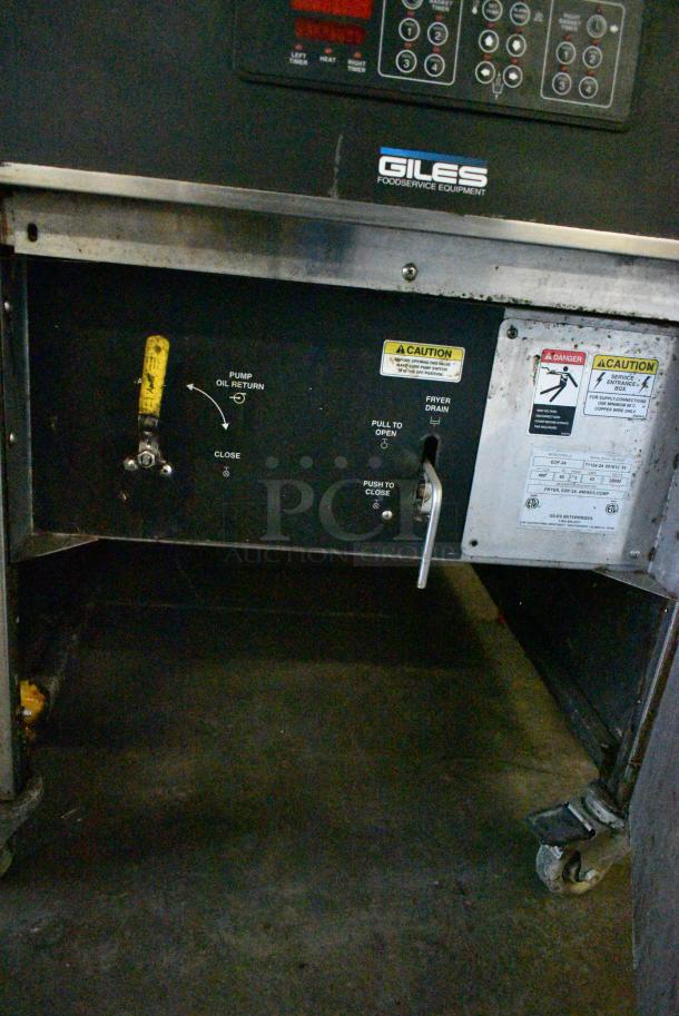 Giles EOF-24 Stainless Steel Commercial Electric Powered 3 Bay Deep Fat Fryer w/ Dumping Station on Commercial Casters. 480 Volts, 3 Phase. - Image 13 of 15