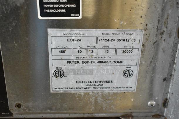 Giles EOF-24 Stainless Steel Commercial Electric Powered 3 Bay Deep Fat Fryer w/ Dumping Station on Commercial Casters. 480 Volts, 3 Phase. - Image 14 of 15