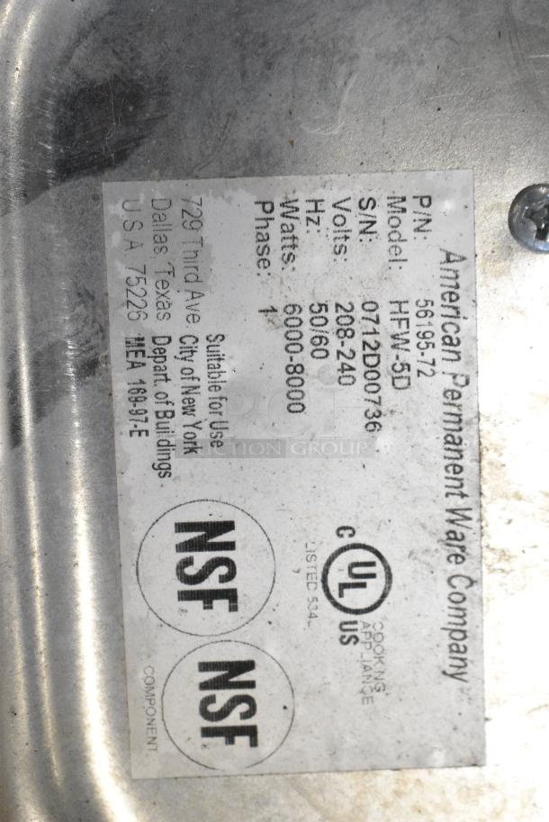 American Permanent Ware HFW-5D Metal Commercial 5 Bay Steam Table Drop In. 208-240 Volts, 1 Phase. - Image 4 of 7