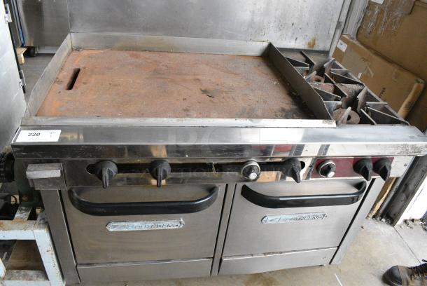 Southbend Stainless Steel Commercial Natural Gas Powered Flat Top Griddle w/ 2 Burner Range, 2 Ovens and Back Splash. - Image 2 of 7