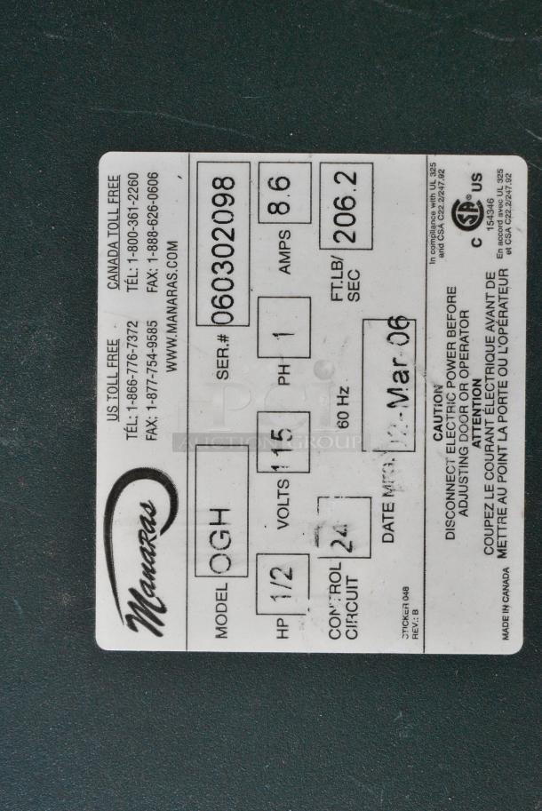 Manaras OGH Industrial Jackshaft Operator. 115/208-230 Volts, 1 Phase. - Image 6 of 6