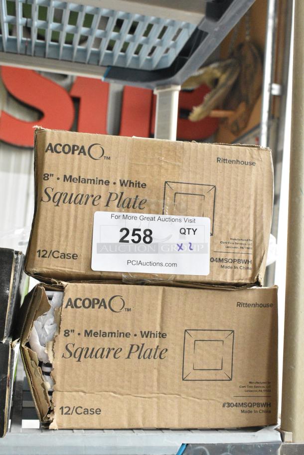 2 BRAND NEW SCRATCH AND DENT! Boxes of 12 Acopa 304MSQP8WH Rittenhouse 8" White Square Melamine Plate. 2 Times Your Bid! - Image 2 of 5