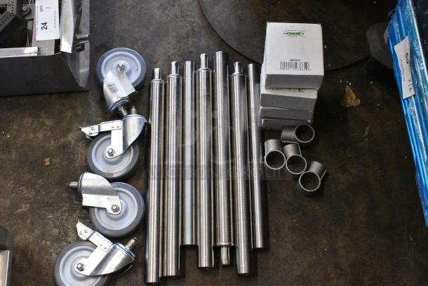 ALL ONE MONEY! Lot of BRAND NEW SCRATCH AND DENT! Items Including Commercial Casters, Legs and 4 Regency 600DB35 Basket Drain. - Image 1 of 9