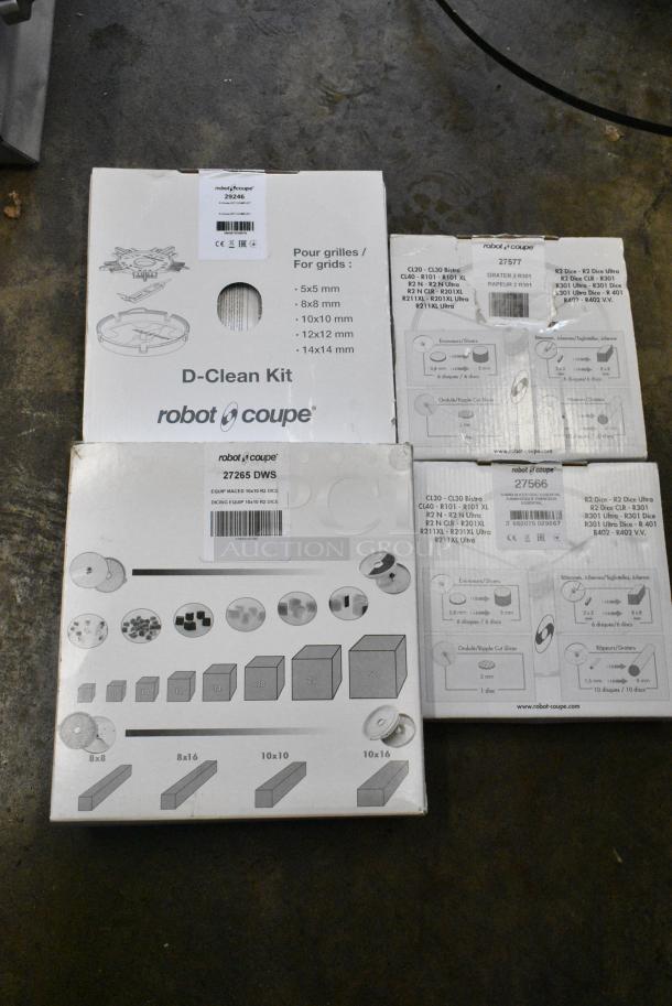 4 BRAND NEW SCRATCH AND DENT! Robot Coupe Blades Including Robot Coupe 29246 Dice Cleaning Kit w/ Grid Scraper, Holder, Scraper Tool & Cleaning Tool, Robot Coupe 27577 5/64" Grating / Shredding Disc, Robot Coupe 27566 5/32" Slicing Disc, Robot Coupe 27265W 3/8" x 3/8" Dicing Kit. 4 Times Your Bid! - Image 1 of 13