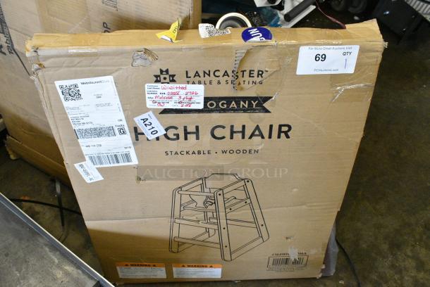 BRAND NEW SCRATCH AND DENT! Lancaster Table & Seating 164WHCKDMA Standard Height Wooden High Chair with Mahogany Finish - Unassembled. May Be Missing Pieces - Image 1 of 3