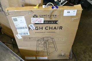 BRAND NEW SCRATCH AND DENT! Lancaster Table & Seating 164WHCKDMA Standard Height Wooden High Chair with Mahogany Finish - Unassembled. May Be Missing Pieces