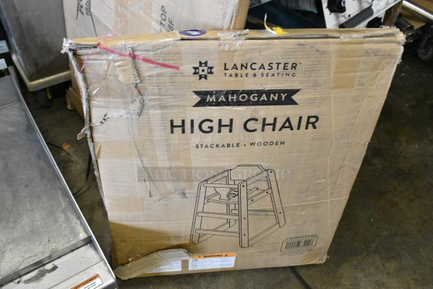 BRAND NEW SCRATCH AND DENT! Lancaster Table & Seating 164WHCKDMA Standard Height Wooden High Chair with Mahogany Finish - Unassembled. May Be Missing Pieces - Image 2 of 3