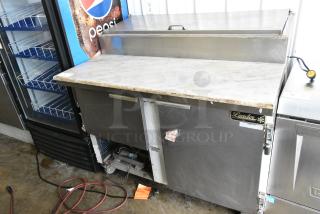 Leader ESPT48 S/C Stainless Steel Commercial Pizza Prep Table w/ Oversized Stone Cutting Board on Commercial Casters. 115 Volts, 1 Phase. Tested and Working!