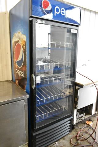 QBD CD26-HC Metal Commercial Single Door Reach In Cooler Merchandiser w/ Poly Coated Racks. 115 Volts, 1 Phase. Tested and Working!