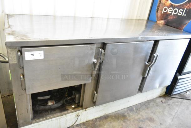 Stainless Steel Commercial 3 Door Undercounter Cooler. 115 Volts, 1 Phase. Tested and Powers On But Does Not Get Cold - Image 1 of 6