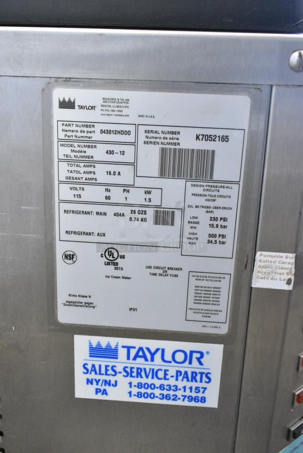 Taylor 430-12 Stainless Steel Commercial Countertop Single Flavor Frozen Beverage Machine w/ Drink Mixer. 115 Volts, 1 Phase. - Image 8 of 8