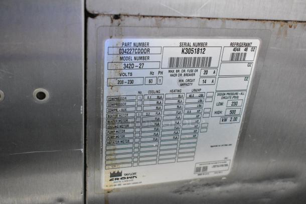 Taylor 342D-27 Stainless Steel Commercial Floor Style 2 Flavor Frozen Beverage Machine w/ Drink Mixer. 208-230 Volts, 1 Phase. - Image 9 of 9