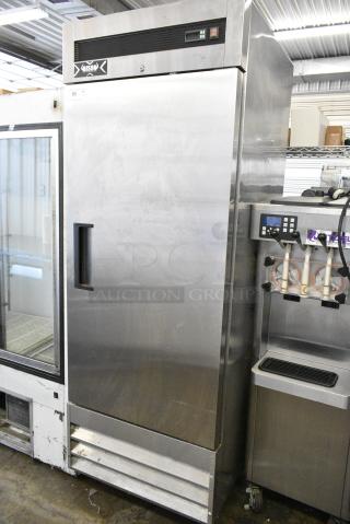 Bison XRF-21 Stainless Steel Commercial Single Door Reach In Freezer w/ Poly Coated Racks on Commercial Casters. 115 Volts, 1 Phase. Tested and Working!