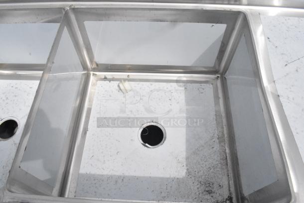 BRAND NEW SCRATCH AND DENT! Regency 600S3242424C Stainless Steel Commercial L Shaped 3 Bay Sink w/ Dual Drain Boards. Bays 24x24x14. Drain Boards 22x25. No Legs. - Image 5 of 7