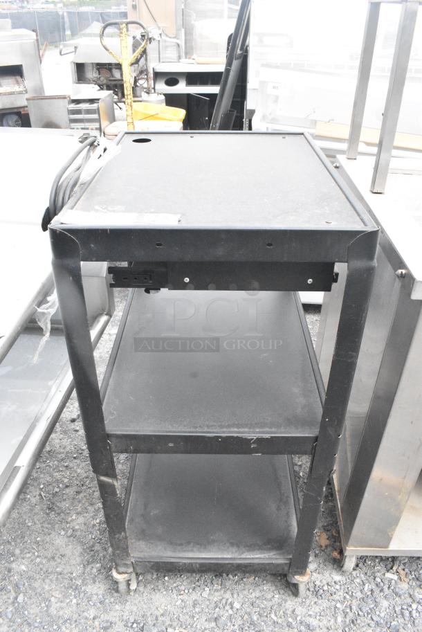 Black Metal 3 Tier AV Cart on Commercial Casters. - Image 1 of 6