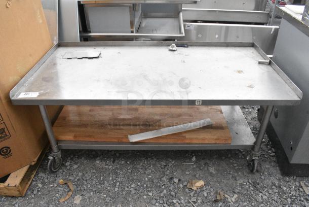 Stainless Steel Commercial Equipment Stand w/ Metal Under Shelf and Butcher Block Panel on Commercial Casters. - Image 1 of 5