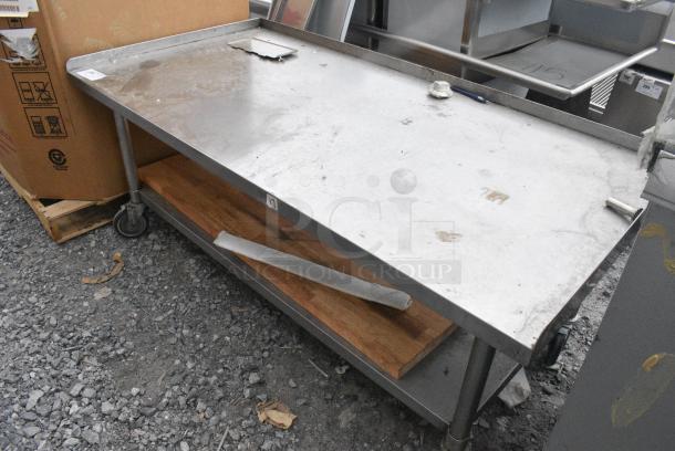Stainless Steel Commercial Equipment Stand w/ Metal Under Shelf and Butcher Block Panel on Commercial Casters. - Image 3 of 5