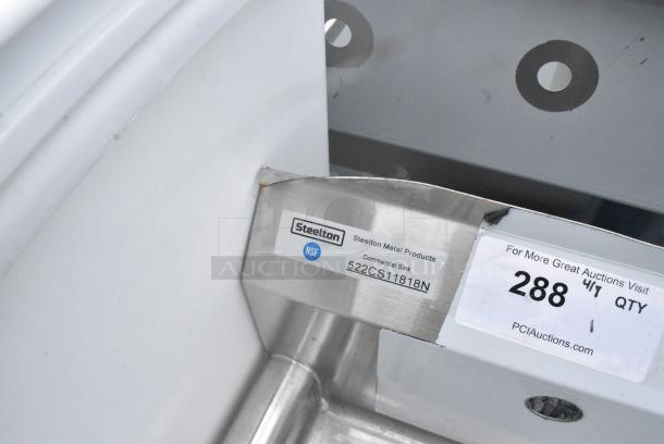 BRAND NEW SCRATCH AND DENT! Steelton 522CS11818N 23 1/2" 18-Gauge Stainless Steel One Compartment Commercial Sink without Drainboard - 18" x 18" x 12" Bowl. No Legs. - Image 5 of 6