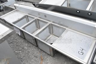 BRAND NEW SCRATCH AND DENT! Regency 600S31620224 Stainless Steel 3 Bay Sink w/ Dual Drain Boards. No Legs.