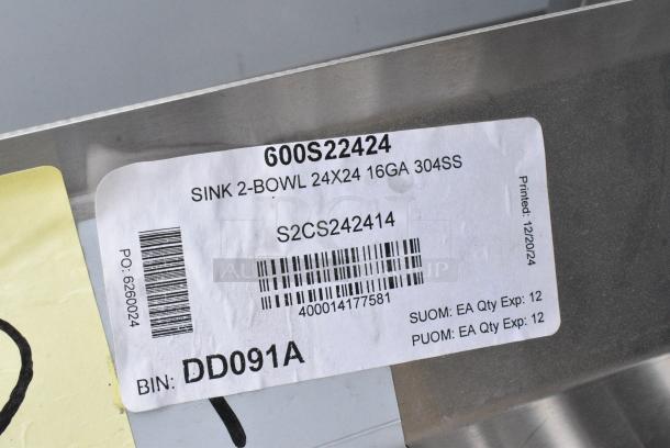 BRAND NEW SCRATCH AND DENT! Regency 600S22424 16 Gauge Stainless Steel Two Compartment Commercial Sink. - Image 6 of 7