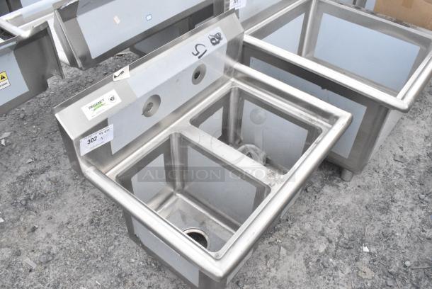 BRAND NEW SCRATCH AND DENT! Regency 600S21014 27" 16-Gauge Stainless Steel Two Compartment Commercial Sink with Galvanized Steel Legs and without Drainboard - 10" x 14" x 12" Bowls. No Legs. - Image 2 of 5