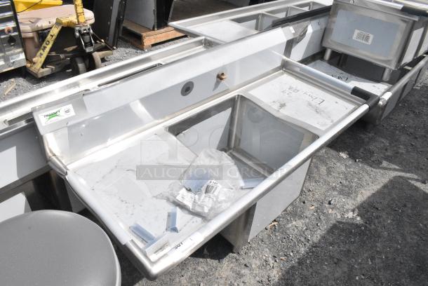 BRAND NEW SCRATCH AND DENT! Regency 600S11818218 54" 16 Gauge Stainless Steel One Compartment Commercial Sink with Galvanized Steel Legs and 2 Drainboards - 18" x 18" x 14" Bowl. No Legs. - Image 2 of 8