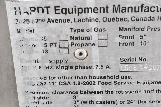 Hardt Inferno 43 Stainless Steel Commercial Natural Gas Powered Rotisserie Oven on Commercial Casters. - Image 11 of 11