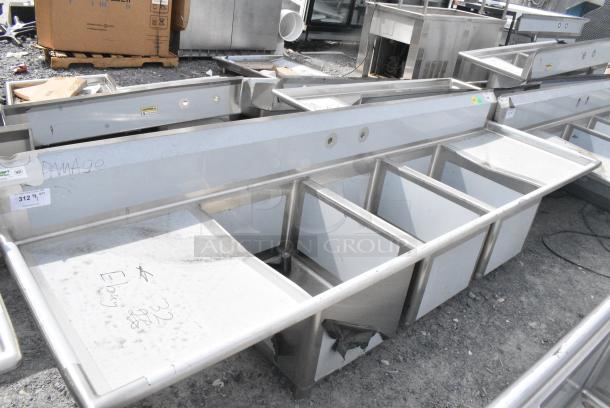 BRAND NEW SCRATCH AND DENT! Regency 600S31824224 Stainless Steel 3 Bay Sink w/ Dual Drain Boards. No Legs. - Image 1 of 7