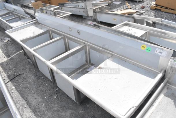 BRAND NEW SCRATCH AND DENT! Regency 600S31824224 Stainless Steel 3 Bay Sink w/ Dual Drain Boards. No Legs. - Image 2 of 7