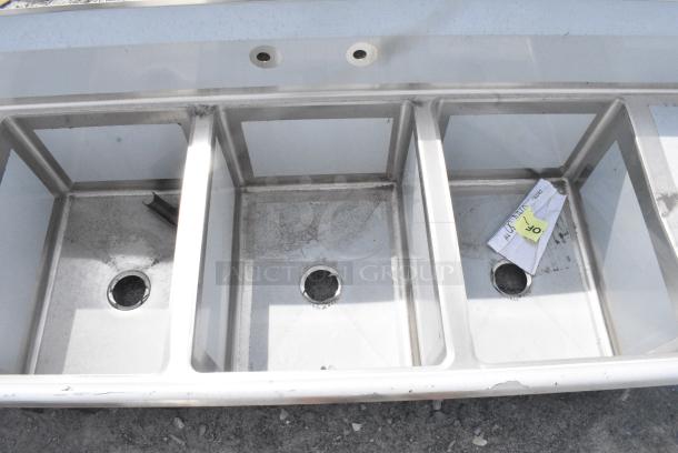 BRAND NEW SCRATCH AND DENT! Regency 600S31824224 Stainless Steel 3 Bay Sink w/ Dual Drain Boards. No Legs. - Image 3 of 7