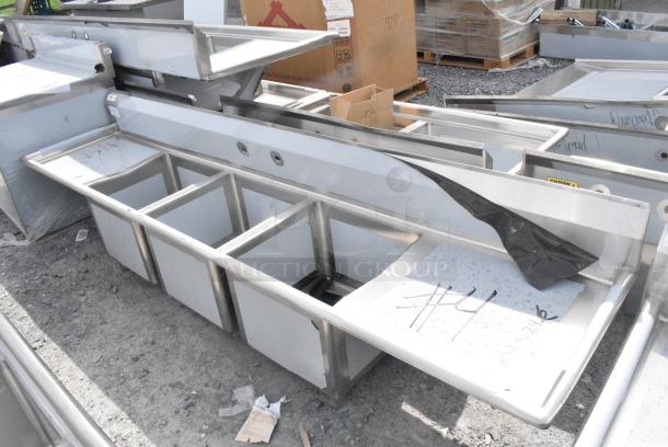 BRAND NEW SCRATCH AND DENT! Regency 600S31818224 Stainless Steel 3 Bay Sink w/ Dual Drain Boards. No Legs. - Image 1 of 7