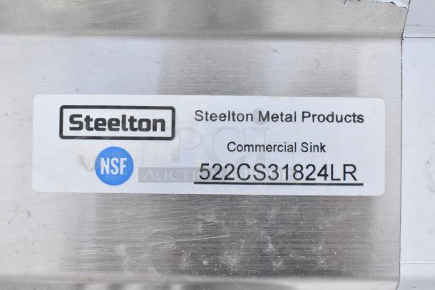 BRAND NEW SCRATCH AND DENT! Steelton 522CS31824LR 90" 18-Gauge Stainless Steel Three Compartment Commercial Sink with 2 Drainboards - 18" x 24" x 12" Bowls. No Legs. - Image 6 of 6