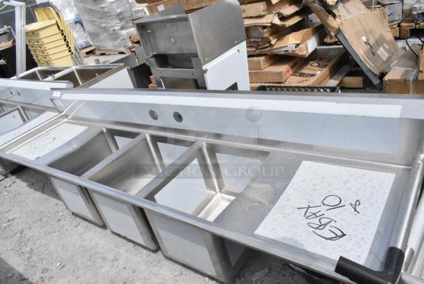 BRAND NEW SCRATCH AND DENT! Regency 600S31620224 100" 16 Gauge Stainless Steel Three Compartment Commercial Sink with 2 Drainboards - 16" x 20". No Legs. - Image 2 of 8