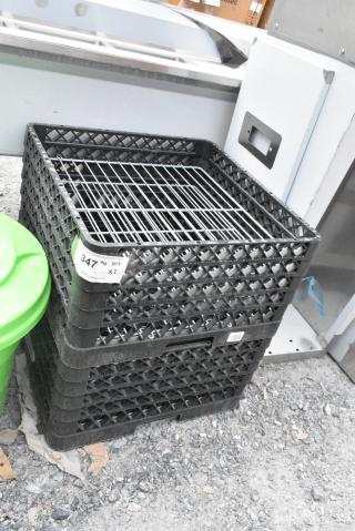 BRAND NEW SCRATCH AND DENT! Lot of 2 Vollrath PM3008-4 Traex® Plate Crate Black 30 Compartment Plate Rack - Holds 8" to 8 3/8" Plates