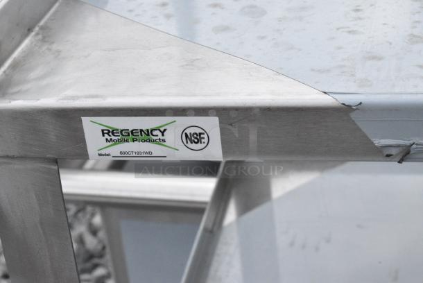 BRAND NEW SCRATCH AND DENT! Regency 600CT1931WD 18 3/4" x 30 1/2" Three Shelf 18 Gauge 430 Stainless Steel Utility Cart - Fully Welded - Image 6 of 6