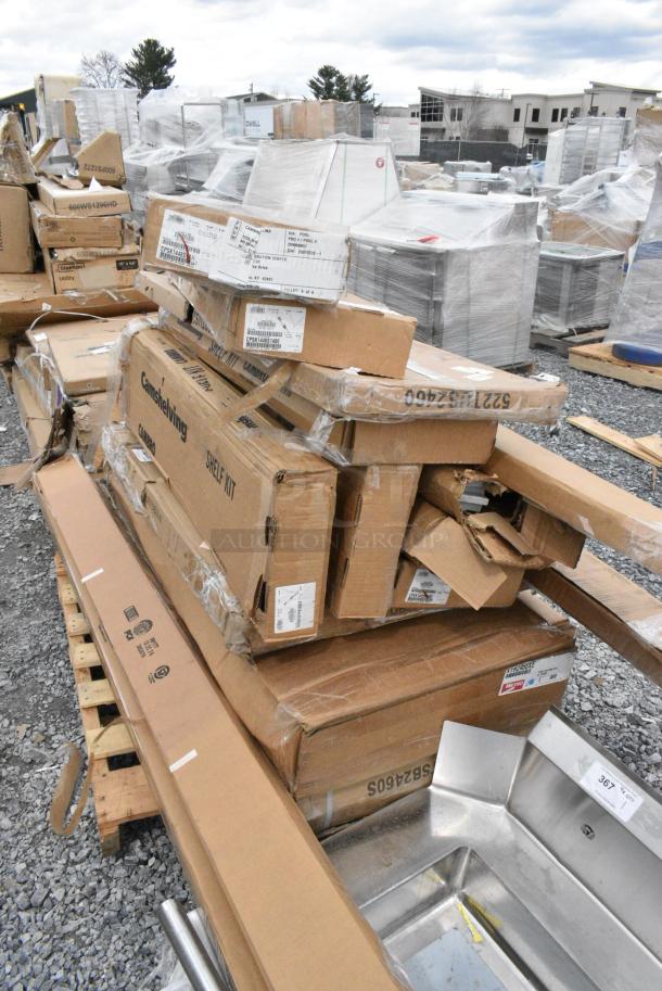 18 BRAND NEW SCRATCH AND DENT! Items Including Cambro CPPK1484480 Camshelving® Premium Stationary Post Kit 14" x 84", 600TSB2460S Regency 24" x 60" 16-Gauge Stainless Steel Commercial Work Table with 4" Backsplash and Undershelf, Metro XTR2460XE Metromax iQ Drying Rack for Cutting Boards, Pans, and Trays 24" x 60" x 6", 522ETOB3048 Steelton 30" x 48" 18-Gauge 430 Stainless Steel Open Base Work Table, 522TUS2460 Steelton Adjustable Galvanized Steel Undershelf for 24" x 60" Work Tables. 18 Times Your Bid! May Be Missing Pieces - Image 2 of 16