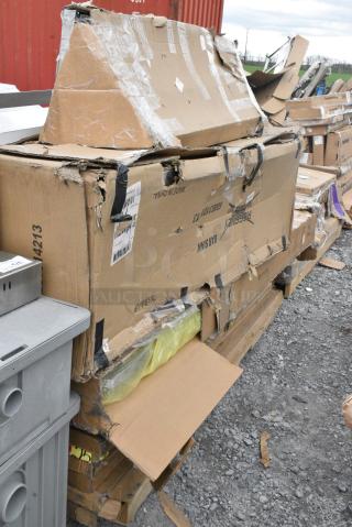 17 BRAND NEW SCRATCH AND DENT! Items Including 600WS1296HD Regency 16 Gauge Stainless Steel 12" x 96" Heavy Duty Solid Wall Shelf, 164VYBENCH84 Lancaster Table & Seating Vineyard Series 7' Barrel Brown Outdoor Folding Bench 12" x 84", 465B184BKE5 Shelving Unit, 164VYTBL9640 Lancaster Table & Seating Vineyard Series 8' Barrel Brown Outdoor Folding Table, 600B31014213 Regency 3 Bowl Underbar Sink with Two Drainboards - 60" x 18 3/4", 600PS1548 Regency 15" x 48" Stainless Steel Wall Mounted Pot Rack with Shelf and 18 Galvanized Hooks, 1643672TFMPL Lancaster Table & Seating 36" x 72" Rectangular Thermo-Formed MDF Table Top with Maple Finish. 17 Times Your Bid! May Be Missing Pieces