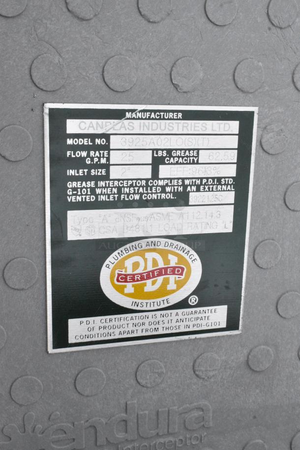 2 BRAND NEW SCRATCH AND DENT! Items Including Endura 3925A02LO Lo-Pro 50 lb. 25 GPM Low Profile Grease Trap with 2" Hub 4543925A02LO and Endura 3950A03 100 lb. 50 GPM Grease Trap with 3" Hub 4543950A03. 2 Times Your Bid! - Image 3 of 5