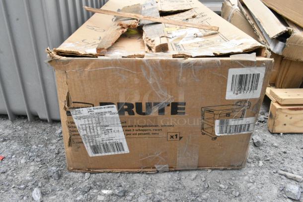 BRAND NEW SCRATCH AND DENT! Rubbermaid BRUTE Black Small Flat 3-Shelf Utility Cart with Ergonomic Handle 2203280. May Be Missing Pieces. - Image 3 of 3