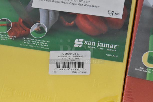 7 Various BRAND NEW Items Including CBG912GN San Jamar Saf-T-Grip® 12" x 9" x 3/8" Green Cutting Board with Hook, CBG912RD San Jamar Saf-T-Grip® 12" x 9" x 3/8" Red Cutting Board with Hook, CNG912YL San Jamar Saf-T-Grip® 12" x 9" x 3/8" Yellow Cutting Board with Hook, 160tcpr54bk Choice 54" Round Black Seamless 100% Spun Polyester Hemmed Cloth Table Cover, 654359016 Boska 9 7/8" x 6" Slate Serving Board, Skimmer, Sambonet Knives. 7 Times Your Bid! - Image 7 of 14