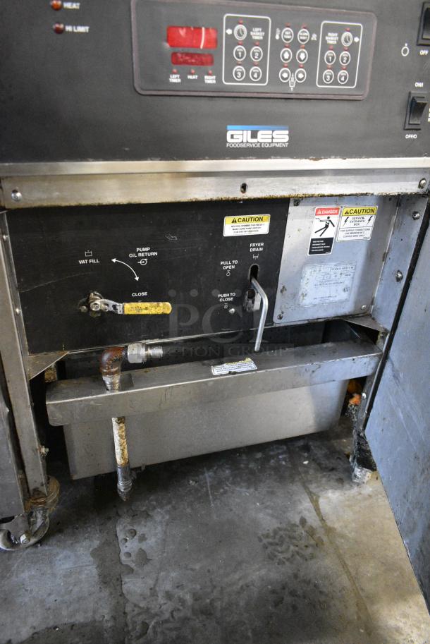 Giles EOF-24 Stainless Steel Commercial Electric Powered 3 Bay Deep Fat Fryer w/ Dumping Station on Commercial Casters. 480 Volts, 3 Phase. - Image 15 of 15
