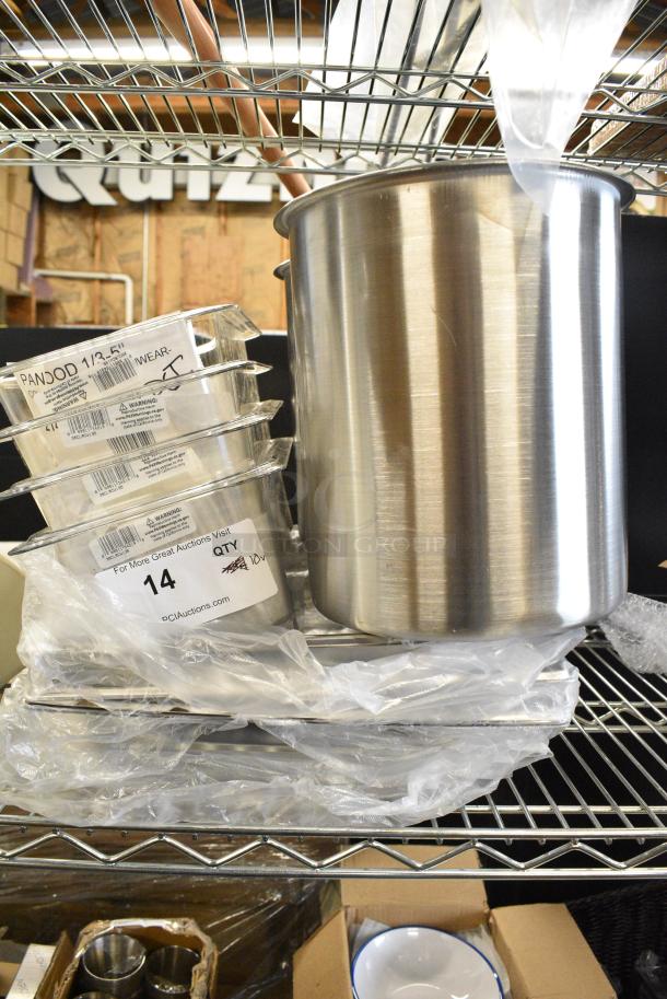 10 BRAND NEW SCRATCH AND DENT! Items Including 4 Cambro 35CLRCW135 Camwear® 1/3 Size Clear Polycarbonate Colander Pan - 5" Deep, Stainless Steel Cylindrical Drop In Bin. 10 Times Your Bid! - Image 1 of 5