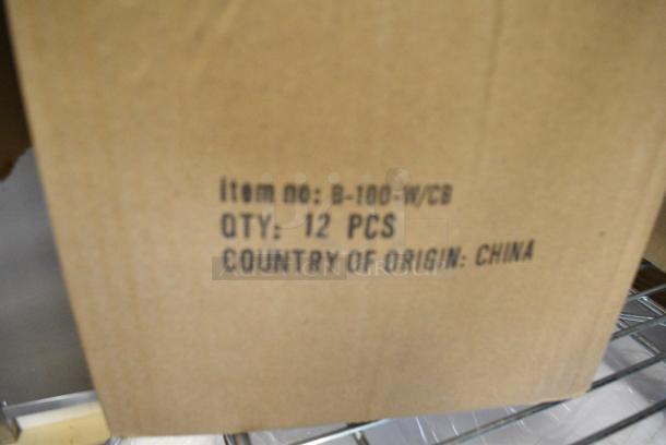 2 BRAND NEW SCRATCH AND DENT! Boxes of 12 GET B-100-W/CB Settlement Bistro 10 oz. White Enamelware Melamine Shallow Bowl with Cobalt Blue Trim. 2 Times Your Bid! - Image 4 of 4