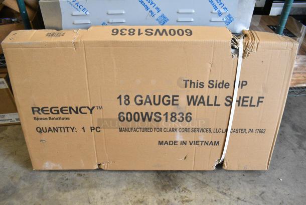 BRAND NEW SCRATCH AND DENT! Regency 600WS1836 18" x 36" 18 Gauge Stainless Steel Solid Wall Shelf - Image 2 of 6
