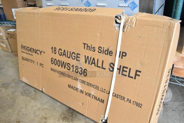 BRAND NEW SCRATCH AND DENT! Regency 600WS1836 18" x 36" 18 Gauge Stainless Steel Solid Wall Shelf - Image 4 of 6