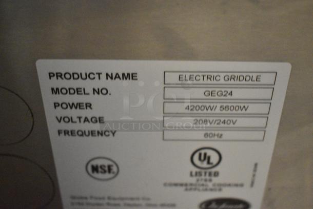 BRAND NEW SCRATCH AND DENT! 2024 Globe Chefmate GEG24 Stainless Steel Commercial Countertop Electric Powered Flat Top Griddle. 208/240 Volts, 1 Phase. - Image 10 of 11