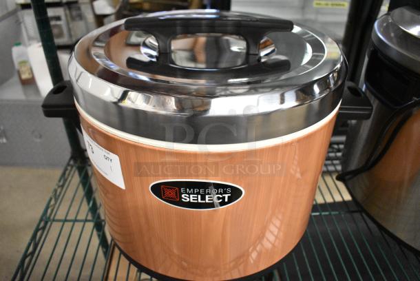 BRAND NEW SCRATCH AND DENT! Emperor's Select 478ESC100W 100 Cup Insulated Sushi Rice Container with Woodgrain Finish - Image 1 of 8
