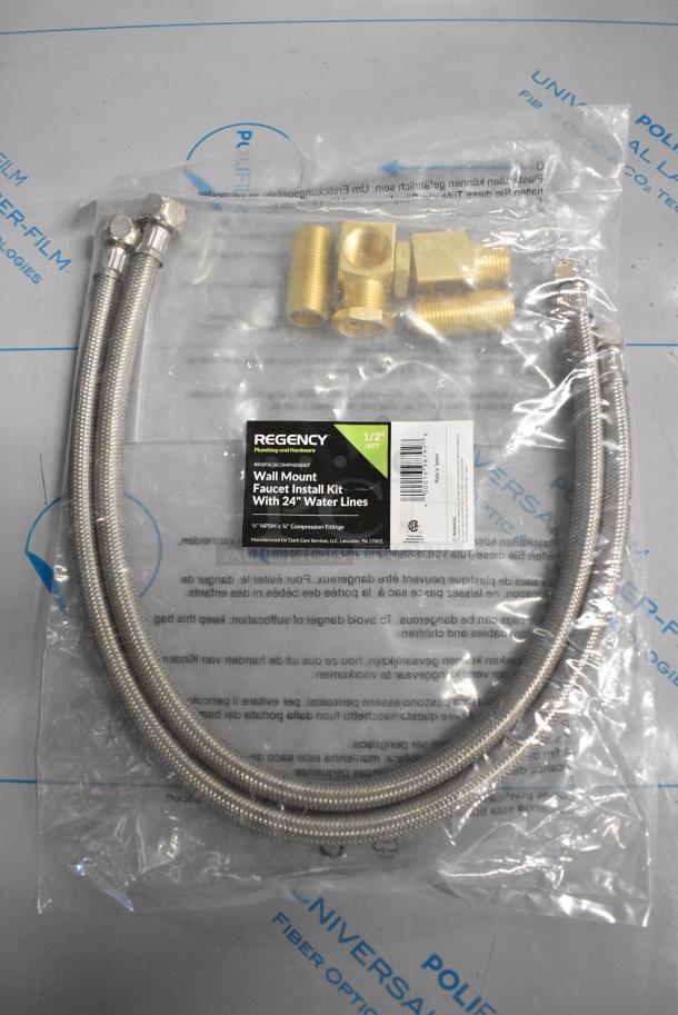 5 BRAND NEW SCRATCH AND DENT! Regency 600FIK38COMPHOSEKIT Faucet Installation Kit with 24" Stainless Steel Hoses and 1/2" NPSM x 3/8" Compression Female Fittings. 5 Times Your Bid! - Image 1 of 6