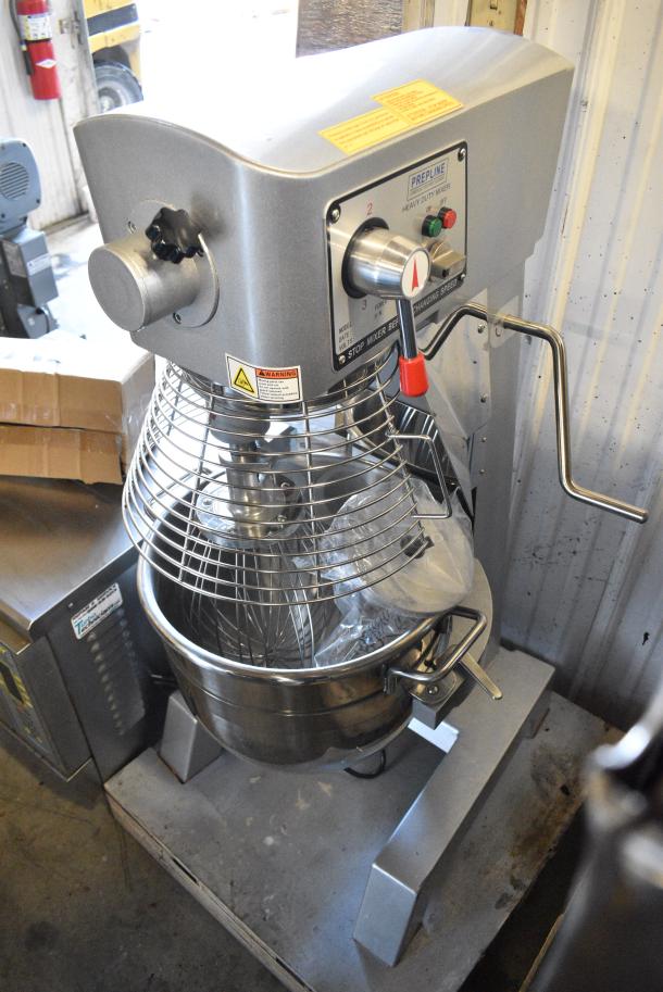 BRAND NEW SCRATCH AND DENT! 2024 PrepLine PHLM-30B-T Metal Commercial Floor Style 30 Quart Planetary Dough Mixer w/ Stainless Steel Mixing Bowl, Bowl Guard, Whisk and Paddle Attachments. 110 Volts, 1 Phase. Tested and Working! - Image 1 of 8